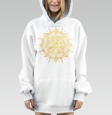 Золотая мандала на синем фоне для уюта и баланса, Hoodie Mjhigh Dig, оверсайз, утепленная