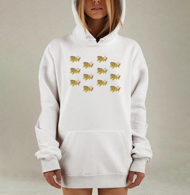 Динамичные золотые львы на сером фоне которые движутся быстро, Hoodie Mjhigh Dig, оверсайз, утепленная