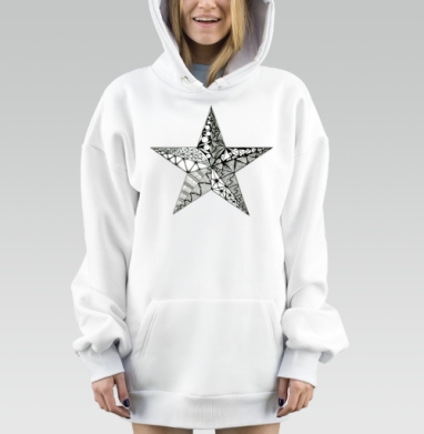 Черно Белая Звезда С Геометрическими Узорами, Hoodie Mjhigh Dig, оверсайз, утепленная