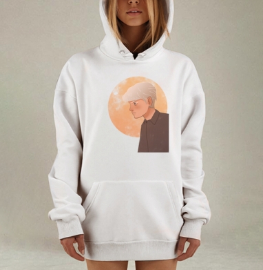 Меланхоличный молодой человек с белыми волосами на фоне, Hoodie Mjhigh Dig, оверсайз, утепленная