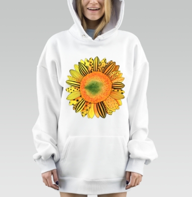 Подсолнух с узорами желтый оранжевый зеленый черный, Hoodie Mjhigh Dig, оверсайз, утепленная