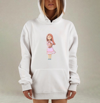 Девушка держит кота в платье нежных оттенков, Hoodie Mjhigh Dig, оверсайз, утепленная