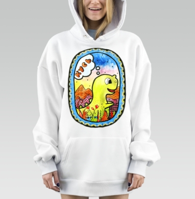 Динозавр и надпись Кусь, Hoodie Mjhigh Dig, оверсайз, утепленная