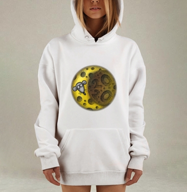 Жёлтый сыр с мышью и цифрой двадцать пять на чёрном фоне, Hoodie Mjhigh Dig, оверсайз, утепленная