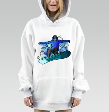 Активный сноубордист в прыжке на светлом фоне, Hoodie Mjhigh Dig, оверсайз, утепленная