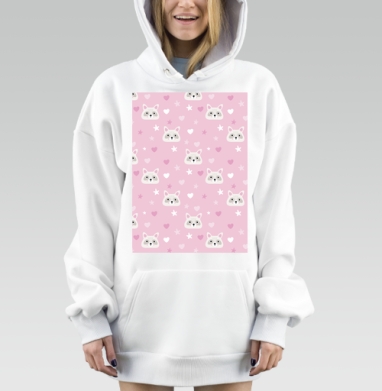 Милые енотики с сердечками и звездочками на розовом фоне, Hoodie Mjhigh Dig, оверсайз, утепленная