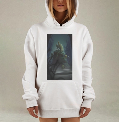 Семья водяных ночью в загадочном лесу магического света, Hoodie Mjhigh Dig, оверсайз, утепленная