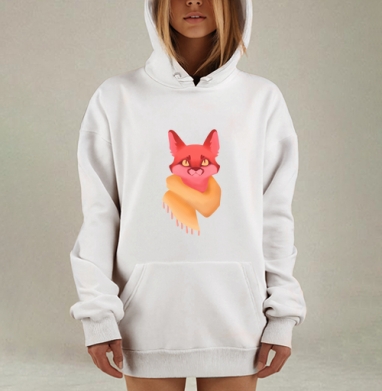 Теплая Лиса в Шарфе Любовь и уют, Hoodie Mjhigh Dig, оверсайз, утепленная
