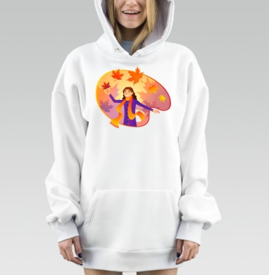 Радостная девушка ловит осенние листья свободы счастья, Hoodie Mjhigh Dig, оверсайз, утепленная