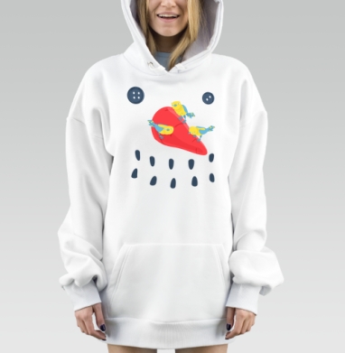 Желтые птицы на красном языке веселое лицо кнопки, Hoodie Mjhigh Dig, оверсайз, утепленная