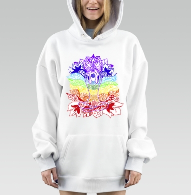 Девушка в медитации раскрытие чакр яркие цвета, Hoodie Mjhigh Dig, оверсайз, утепленная