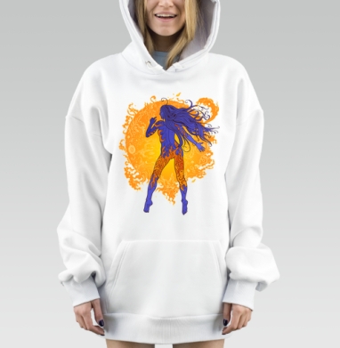 Космическая девушка и огненное солнце., Hoodie Mjhigh Dig, оверсайз, утепленная