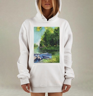 Лодки на лодочной станции в парке, Hoodie Mjhigh Dig, оверсайз, утепленная