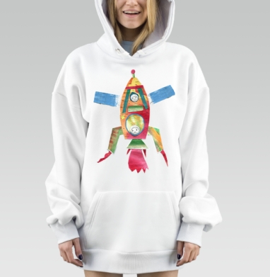 Ракета коллаж, Hoodie Mjhigh Dig, оверсайз, утепленная