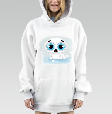 Удивленный белый тюлень с большими глазами Surprise Seal / Тюлень, Hoodie Mjhigh Dig, оверсайз, утепленная