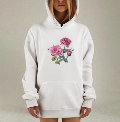 Три розовые розы, Hoodie Mjhigh Dig, оверсайз, утепленная