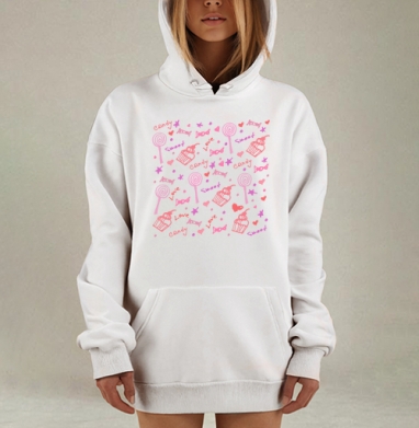 Сладкий паттерн, Hoodie Mjhigh Dig, оверсайз, утепленная