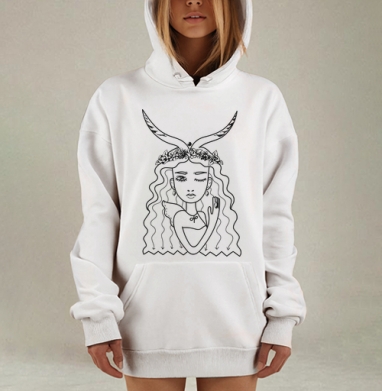 Минималистичный портрет девушки с мистическими рогами, Hoodie Mjhigh Dig, оверсайз, утепленная