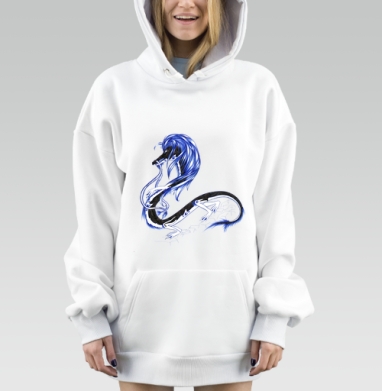 Мифический дракон в синем сиянии фантазии, Hoodie Mjhigh Dig, оверсайз, утепленная