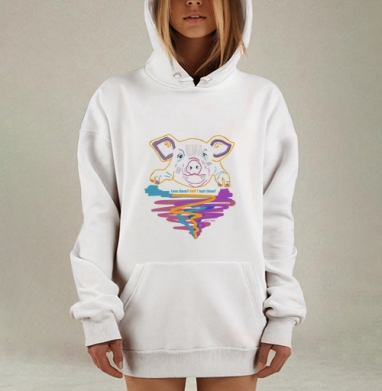 Неоновая голова свиньи с призывом к заботе, Hoodie Mjhigh Dig, оверсайз, утепленная
