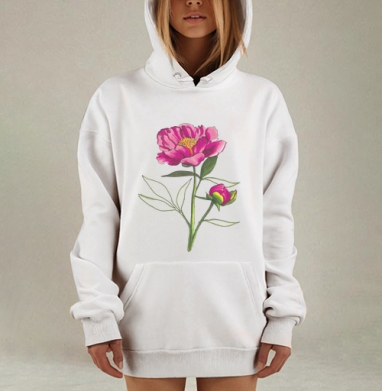 Ах, пионы, Hoodie Mjhigh Dig, оверсайз, утепленная