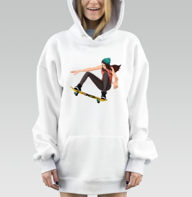 Девушка на скейтборде в полёте свободы, Hoodie Mjhigh Dig, оверсайз, утепленная