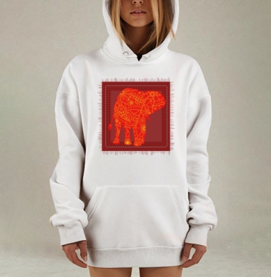 Декоративный красный слон с узорами, Hoodie Mjhigh Dig, оверсайз, утепленная