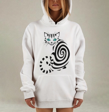 Мистический кот с голубыми глазами и спиральным узором, Hoodie Mjhigh Dig, оверсайз, утепленная