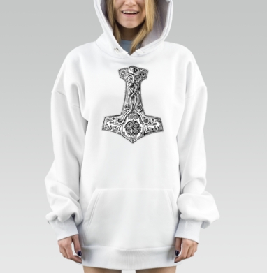 Молот Тора с древнескандинавскими символами, Hoodie Mjhigh Dig, оверсайз, утепленная