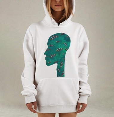 Рыбки в голове, Hoodie Mjhigh Dig, оверсайз, утепленная