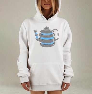 Динамичный чайник в стиле сюрреализм, Hoodie Mjhigh Dig, оверсайз, утепленная