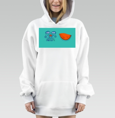 Сюрреалистичный арт с ярким оранжевым арбузом, Hoodie Mjhigh Dig, оверсайз, утепленная