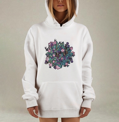 Яркая ботаническая наклейка с ягодами и цветами, Hoodie Mjhigh Dig, оверсайз, утепленная