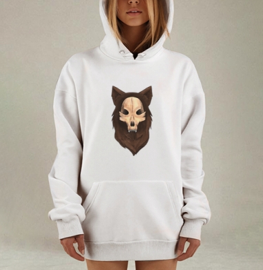 Маска дикого зверя с черепом - символ силы и мистики, Hoodie Mjhigh Dig, оверсайз, утепленная