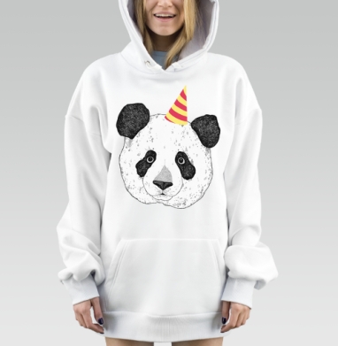 Веселая Панда в Праздничной Шапке, Hoodie Mjhigh Dig, оверсайз, утепленная
