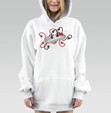 Весёлый удлинитель с лицами вилок, Hoodie Mjhigh Dig, оверсайз, утепленная