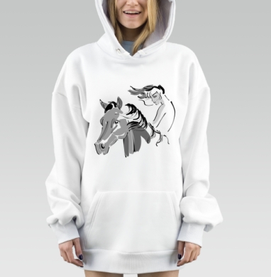 Динамичная скачка женщины с лошадью единство скорости грации, Hoodie Mjhigh Dig, оверсайз, утепленная