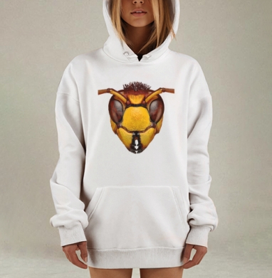 Детализированное изображение головы осы в стиле макро, Hoodie Mjhigh Dig, оверсайз, утепленная
