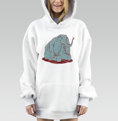 Массивный слон с маленькой птицей на хоботе доброе созерцание, Hoodie Mjhigh Dig, оверсайз, утепленная