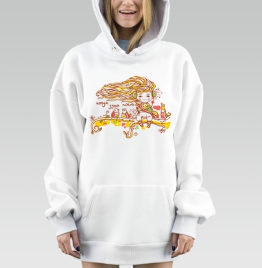 Девочка с длинными волосами на ветке в наушниках Когда душа поёт, Hoodie Mjhigh Dig, оверсайз, утепленная