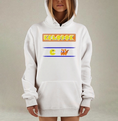 Колобок и лиса в стиле пиксель арт в ретро играх, Hoodie Mjhigh Dig, оверсайз, утепленная