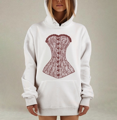 Элегантный бордовый корсет с узорчатым орнаментом, Hoodie Mjhigh Dig, оверсайз, утепленная