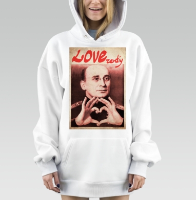 Ретро-плакат с ироничным портретом Берия и символом любви, Hoodie Mjhigh Dig, оверсайз, утепленная