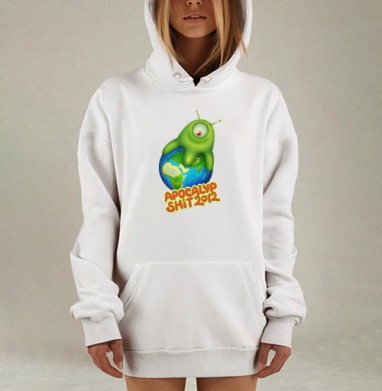 Ироничный пришелец охватывает землю в мультяшном 3D стиле, Hoodie Mjhigh Dig, оверсайз, утепленная