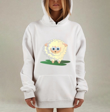 Милая мультяшная овечка на зеленой траве, Hoodie Mjhigh Dig, оверсайз, утепленная