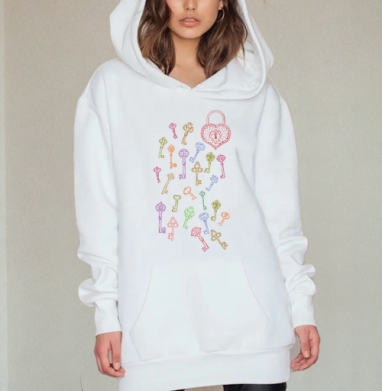 Изысканные разноцветные ключи и сердце замок, Hoodie Mjhigh Dig, оверсайз, утепленная