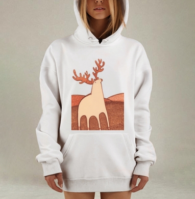 Стилизованный олень с ветвистыми рогами, Hoodie Mjhigh Dig, оверсайз, утепленная