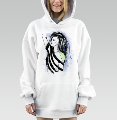 Женщина в киберпанк-стиле с неоновыми акцентами, Hoodie Mjhigh Dig, оверсайз, утепленная