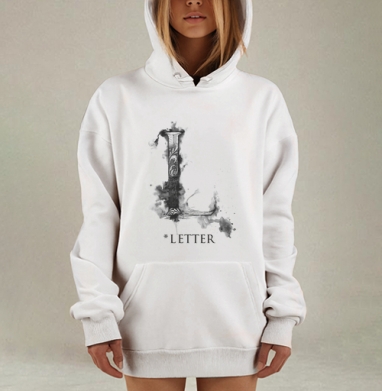 Элегантная декоративная буква L в стиле гравюры, Hoodie Mjhigh Dig, оверсайз, утепленная