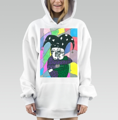 Карнавальные объятия масок и зелено фиолетовых черных, Hoodie Mjhigh Dig, оверсайз, утепленная